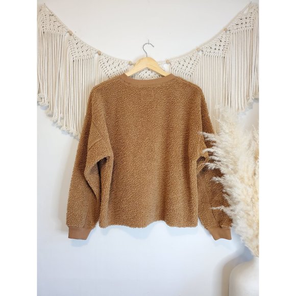 American Eagle Brown Sherpa Crewneck Sweatshirt M - Picture 5 of 6